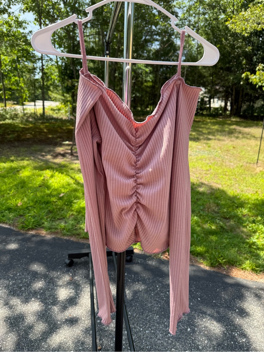 Dusty Rose Ribbed Ruched Long Sleeve Cami Top